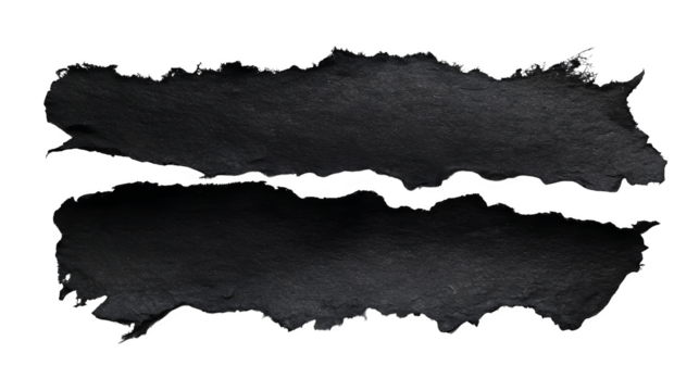 Torn and blended black paper effect on a white background