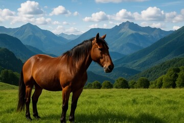 Obraz premium A Horse in Serene Mountain Meadows