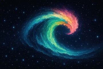 Fototapeta premium A cosmic wave of color unfurls in the vast expanse of space, dotted with stars