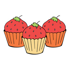 Golden-brown muffins bursting with juicy strawberries, offering a sweet, fruity aroma and soft, fluffy texture perfect for breakfast or a delightful snack.
