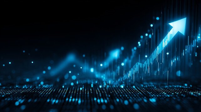 Abstract background glowing financial graphs digital economy fintech concept modern finance upward arrow growth chart tech inspired design