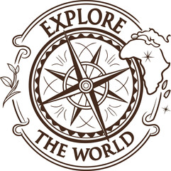 Vector illustration of a vintage compass icon with a navigation stamp and a star for direction