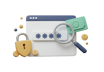 Isolated Digital Password Security Concept with Magnifying Glass and Lock Icon