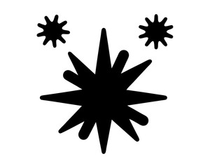 Three Black Stars with Many Sharp Points Floating on a White Background