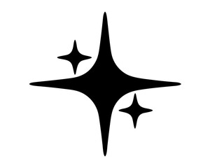 Stylized black four pointed star with two accompanying smaller stars illustration