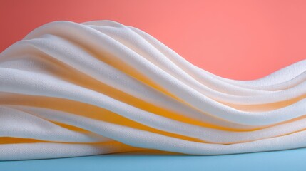 Abstract White and Orange Draped Fabric Texture on Blue Background