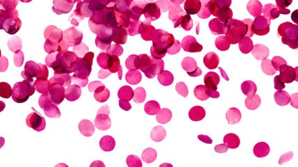 Falling pink round confetti on white background