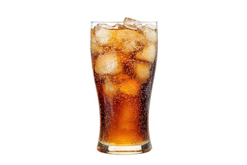 Tall glass of cola with ice cubes isolated on transparent background