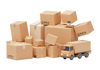Isolated Stack of Shipping Boxes with Delivery Truck