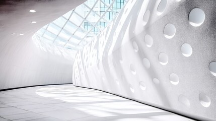 Abstract White Interior with Curved Walls and Geometric Patterns