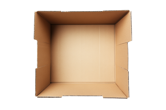 Empty cardboard box viewed from above isolated on transparent background
