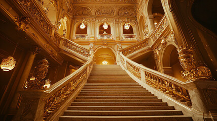 Obraz premium Grand Opulent Staircase in Luxurious Vintage Architecture Interior