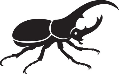 Rhinoceros beetle silhouette black on white, Insect vector with horns black and white
