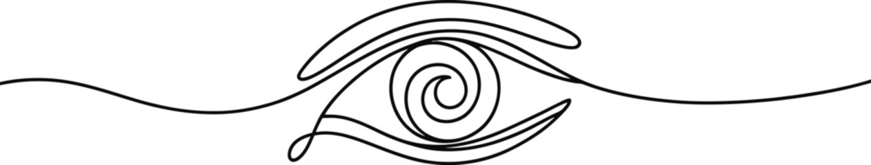 Minimalist single line drawing of an abstract eye with swirling pupil