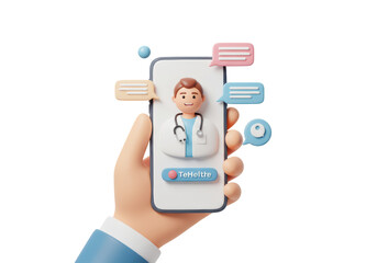 Isolated Hand Holding Phone with Doctor and Chat Bubbles