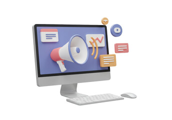 Isolated Digital Marketing Concept with Megaphone and Analytics on Computer Monitor