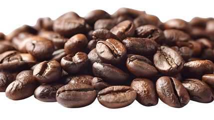Fototapeta premium Close-up pile of roasted coffee beans on white background