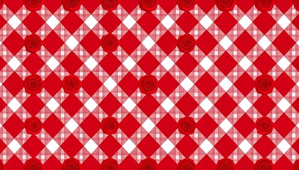 Red roses on a red and white checkered tablecloth