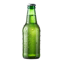 Green Beer Bottle with Condensation on Transparent Background