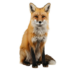 Fototapeta premium Red Fox on Alert: A striking red fox, sits poised and alert, its eyes gleaming with intelligence, against a neutral backdrop, exuding an air of quiet confidence and grace.