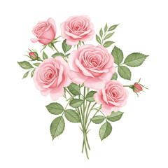 Fototapeta premium Elegant Pink Roses: A delicate bouquet of pristine pink roses blooms with captivating beauty, with graceful leaves forming a harmonious and natural arrangement.