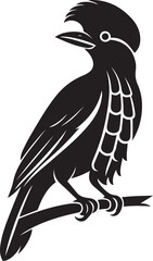 Perched bird with detailed feathers silhouette, Black bird sitting design illustration