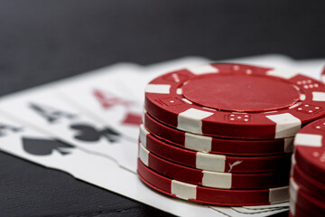 Casino chips and cards on the table. Gambling concept