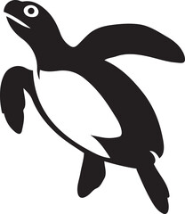 Sea turtle swimming silhouette with extended flippers, Marine animal black and white vector