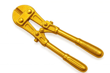 Close-up of golden bolt cutters lying on a transparent background, ideal for concepts related to tools, craftsmanship, or luxury