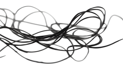 Curvy black string or wire loosely arranged on a white background