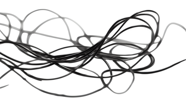 Curvy black string or wire loosely arranged on a white background