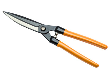 Fototapeta premium Garden hedge shears with orange handles for pruning bushes isolated with transparent background