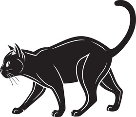 Black cat walking gracefully on white background animal
