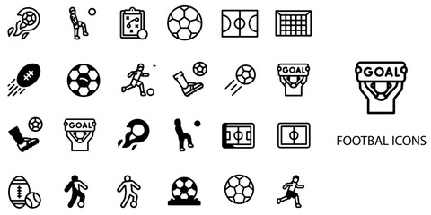 Football simple concept 24 Black color icons set .Vector illustration.	