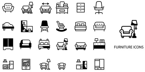 Furniture simple concept 24 Black color icons set. Vector illustration.	