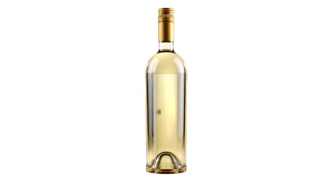 Elegant white wine bottle upright on a white background