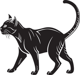 Black cat walking silhouette with white outlines animal