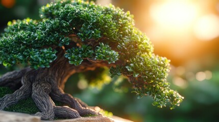 Obraz premium Bonsai tree in sunlit garden