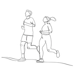 Continuous lines running exercises Marathon sports health design hand hand-drawn vector illustration.