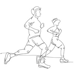 Continuous lines running exercises Marathon sports health design hand hand-drawn vector illustration.