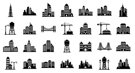 Diverse urban landscape: A collection of architectural city skyline vector silhouettes