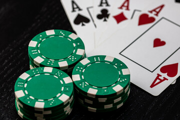 Casino chips and cards on the table. Gambling concept
