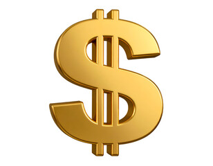 Obraz premium Dollar sign PNG – High-resolution gold dollar sign with metallic reflections, isolated PNG