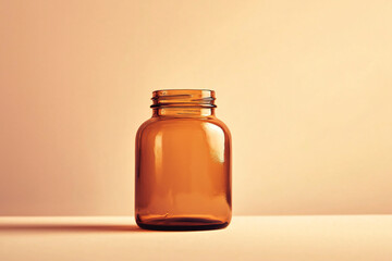 Empty Amber Glass Jar Isolated on Minimalistic Background