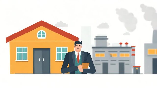 Flat Vector Illustration: Promote National Industries with Strategic Tariffs, Local Sourcing, and Production Incentives for Economic Resilience and Autonomy.