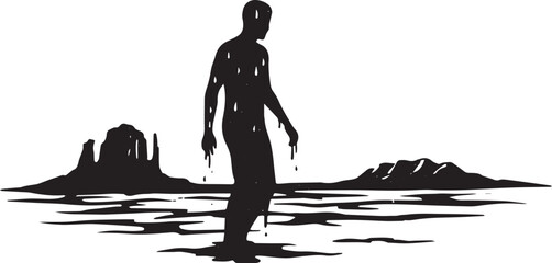 Melancholic wanderer silhouette in monochrome desert landscape g