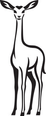 Standing gazelle silhouette black and white design, Antelope in profile vector style