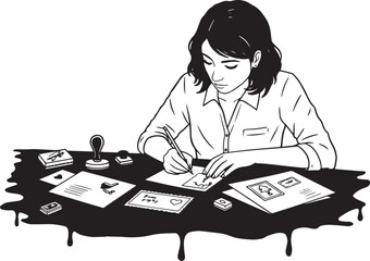 Introspective moment: Woman crafting handwritten messages with a