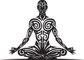 Fototapeta premium Abstract tribal art meditation pose illustration offering calmne