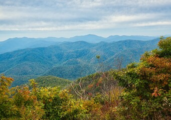 Distant view across the Smokey Mountains in North Carolina, USA in the fall.